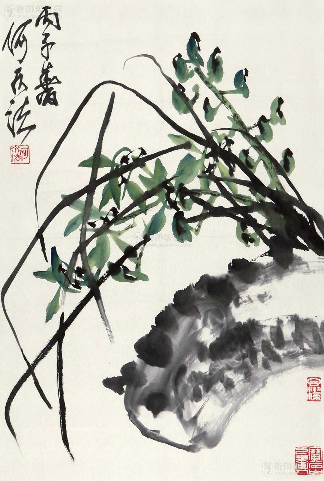 钤印:何水法,宝石山作画人               